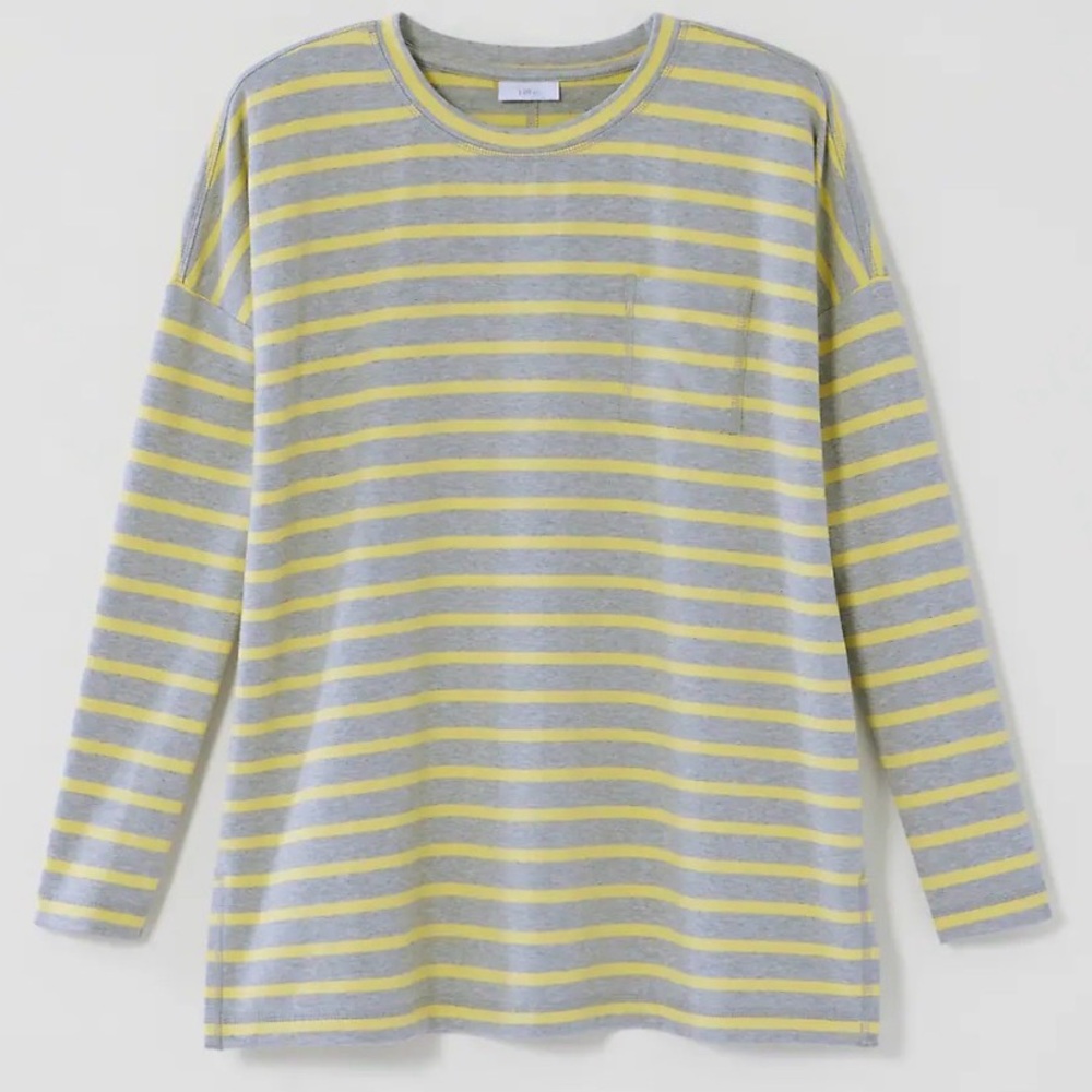 J. Jill Fit Grey Gold Oversized 1 Pocket Striped Long Sleeve Tunic 2X